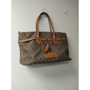 Dooney & Bourke Jenna Signature Collection Brown Canvas Logo Tassel Tote Bag‎